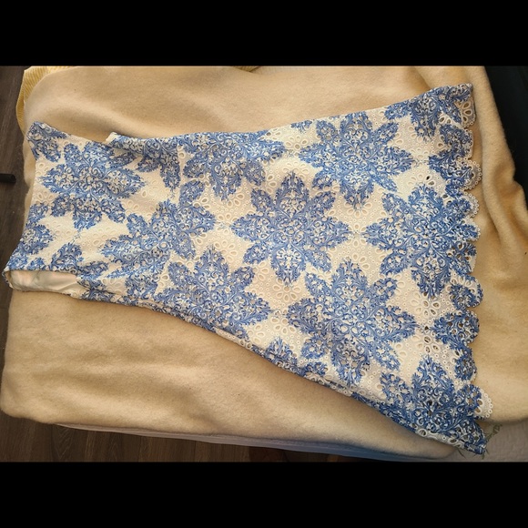Anthropologie Eva Franco Starflower Scalloped Blue and White Lace Dress Size 12 - Picture 3 of 5
